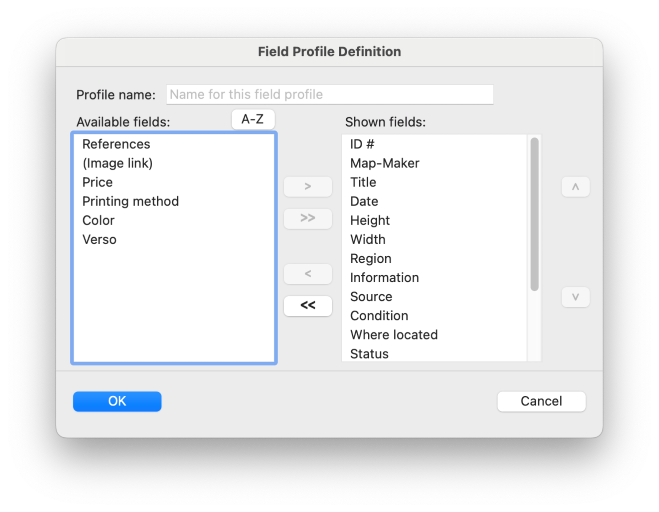 Define Field Profile dialog