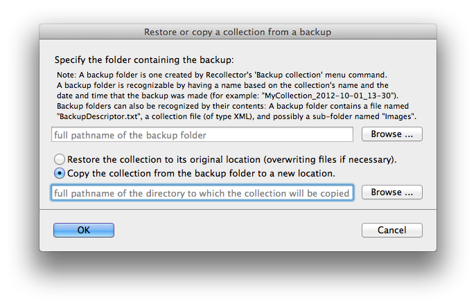 Restore dialog